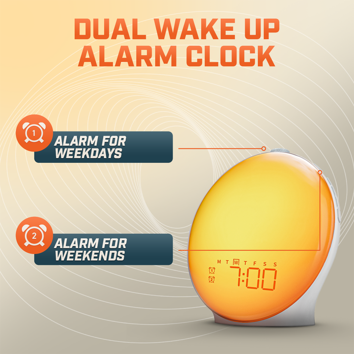 Lisslune | Wake-Up Sun Lamp Alarm Clock | Gradual Sunrise Glow & Customizable Sounds for Gentle Mornings