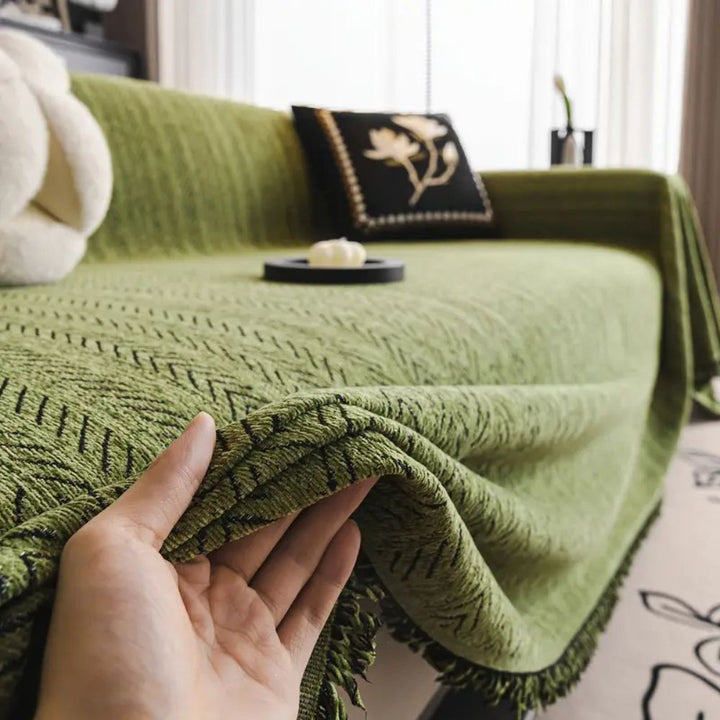 Lisslune | Herringbone Chenille Tassels Sofa Cover