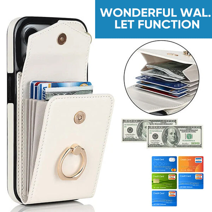 Lisslune | Leather Wallet Case with Ring & Lanyard for iPhone