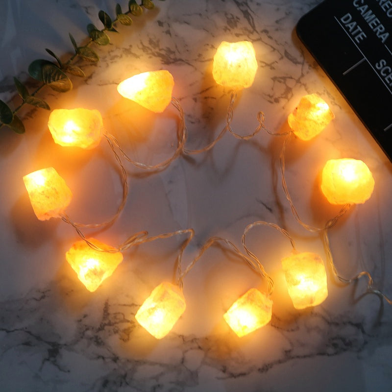 Lisslune | SolaraGleam Himalayan Salt String Lights | Warm Amber Light | Portable Natural Crystal Decoration for Home