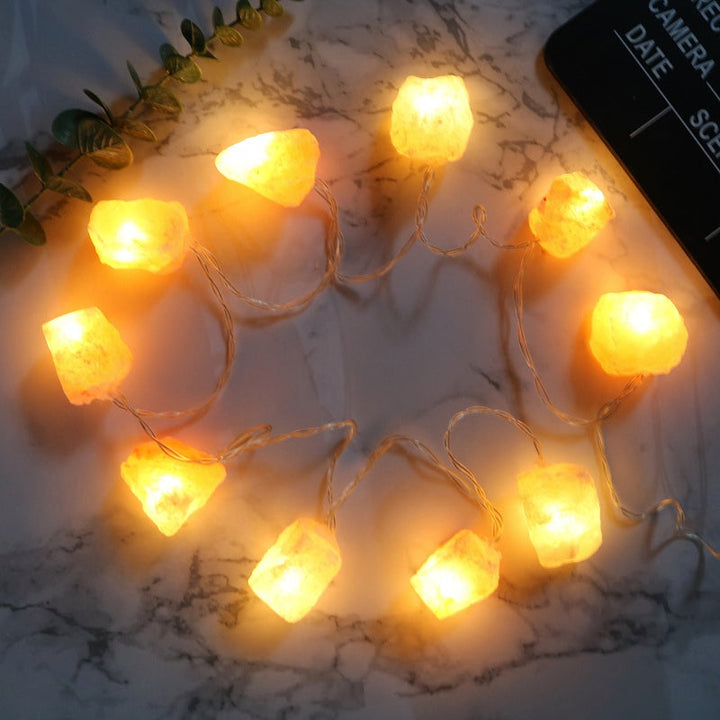 Lisslune | SolaraGleam Himalayan Salt String Lights | Warm Amber Light | Portable Natural Crystal Decoration for Home