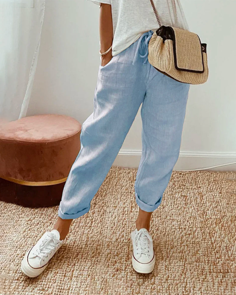 Lisslune | Cotton-Linen solid color pants