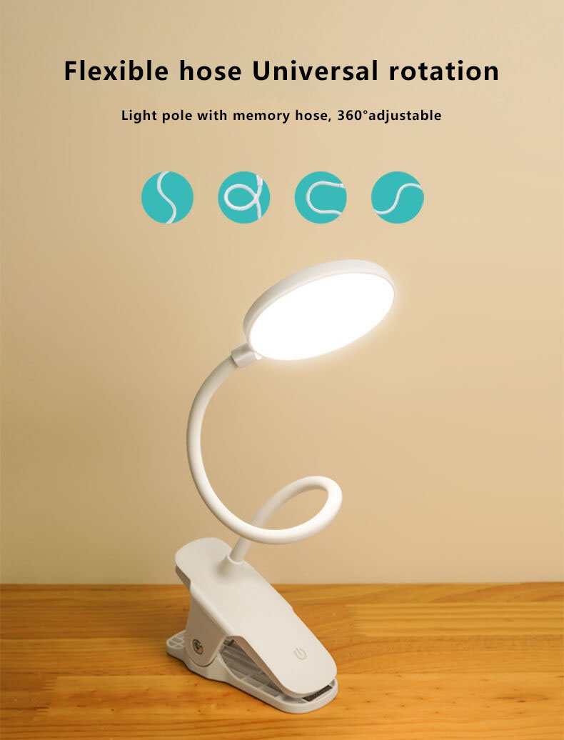 Lisslune | Simple LED Clip Desk Lamp Rechargeable Eye Protection Night Light