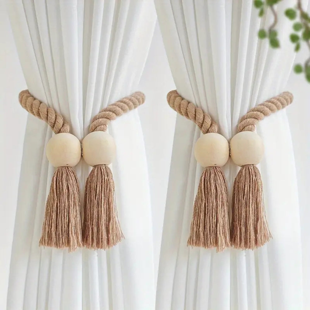 Lisslune | Wooden Bead Tassel Curtain Tie Back | 2Pcs Set