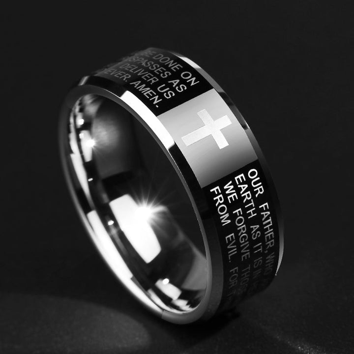 Lisslune | Personality Men's Black Tungsten Alloy Ring with Cross, No Fading, Scratch Resistant & Multiple Polishing
