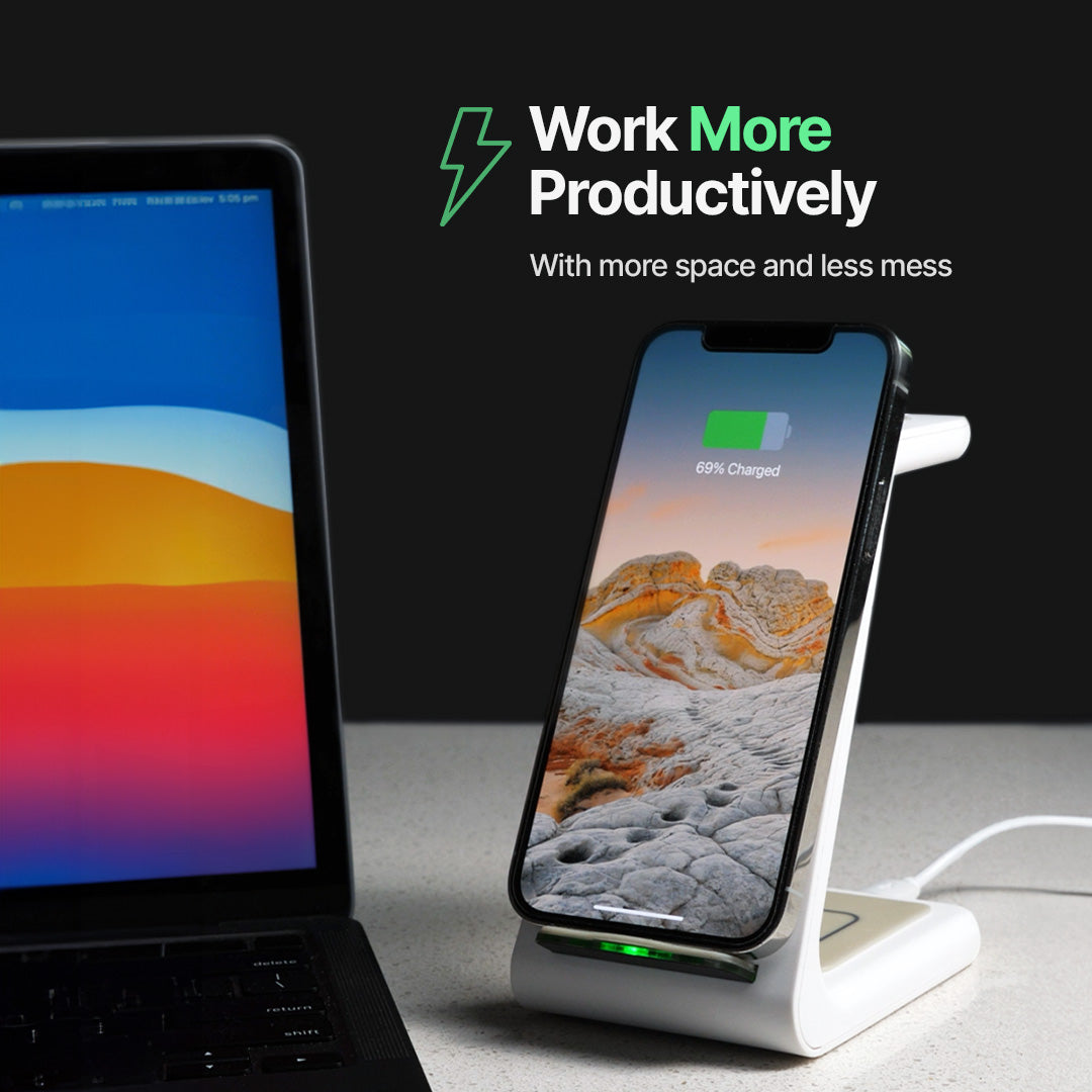 Lisslune | 3-in-1 Wireless Charging Station | Apple, Samsung, Watch, AirPods | Fast Charging Solution