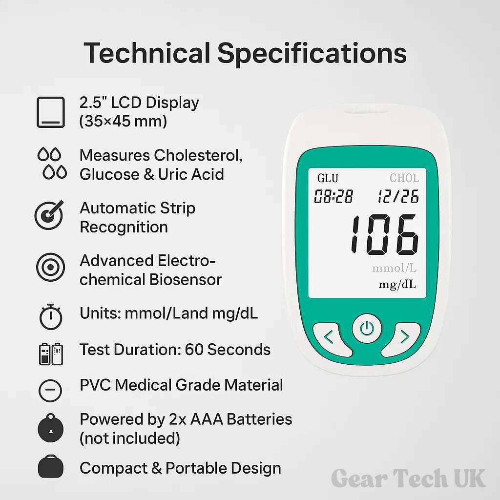 Lisslune | Multifunctional Analyzer Home Cholesterol Test Kit with Lancets Uric Acid Meter Glucose Meter