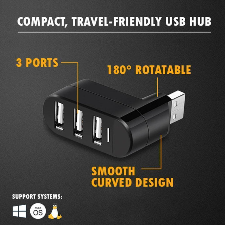 Lisslune | Mini rotatable 3-Port USB Hub