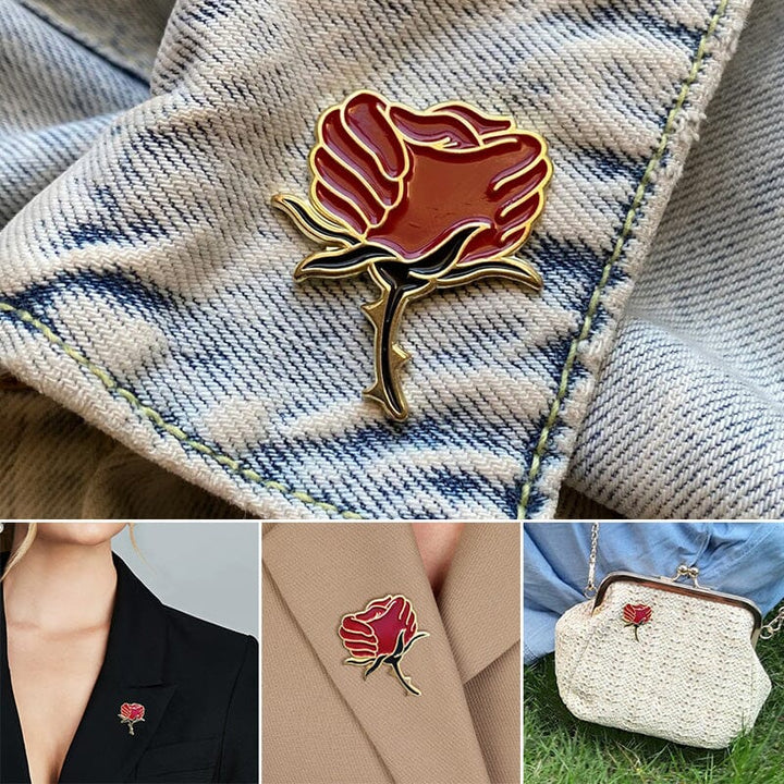 Lisslune | Enamel and crystal brooch with red rose