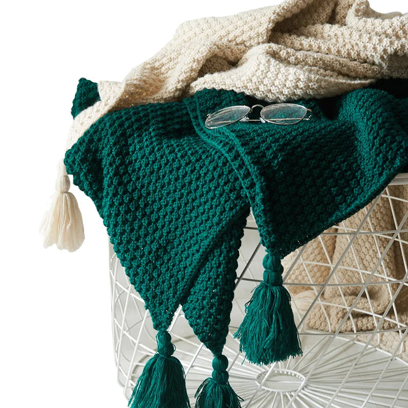 Lisslune | NordiWrap Knitted Wool Blanket with Tassels | Nordic Design | Cozy & Elegant | Perfect for Home