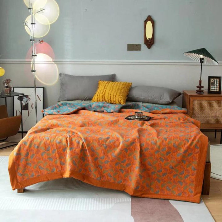 Lisslune | Ginkgo Leaf Print Reversible Blanket