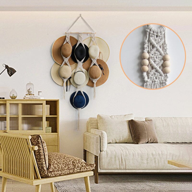 Lisslune | Handmade Linen Decorative Boho Hat Rack For Wall Hanging