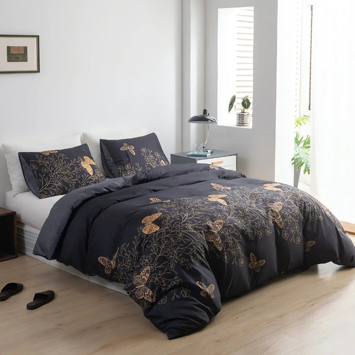 Lisslune | Valora Midnight Butterfly Duvet Cover | 3pcs Set