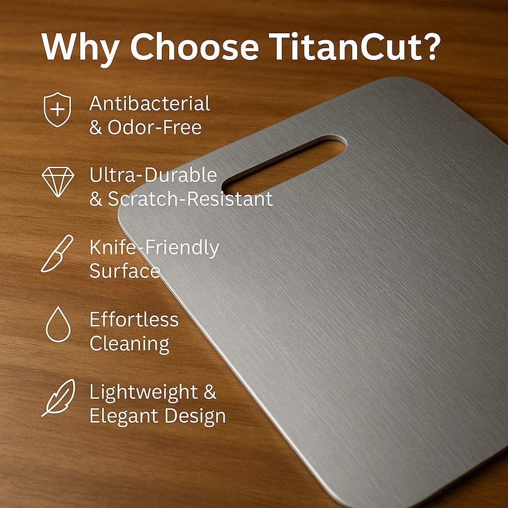 Lisslune | Medical Grade Titanium Cutting Board | Durable, Non-porous Surface for Safe Food Preparation & Kitchen Use
