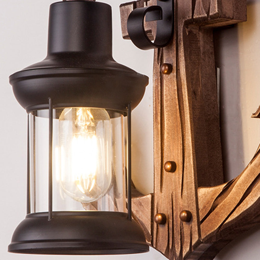 Lisslune | Rustic Wood Anchor Wall Lamp with Lantern