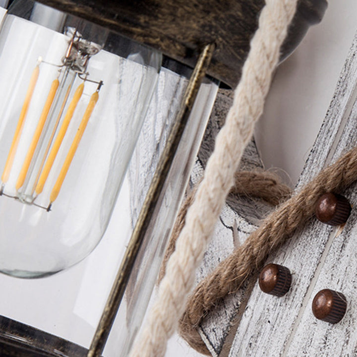 Lisslune | Rustic Wood Anchor Wall Lamp with Lantern