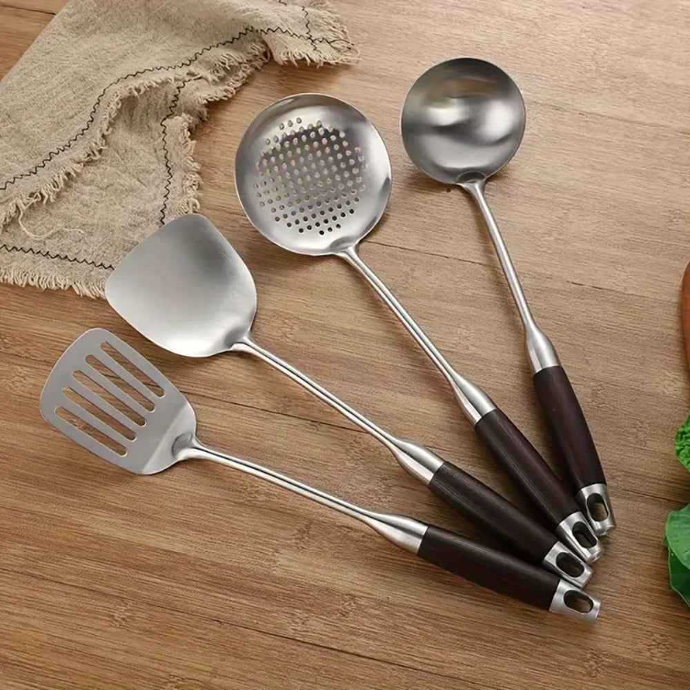 Lisslune | Gleaming Stainless Steel Wooden Utensils | 6Pcs Set
