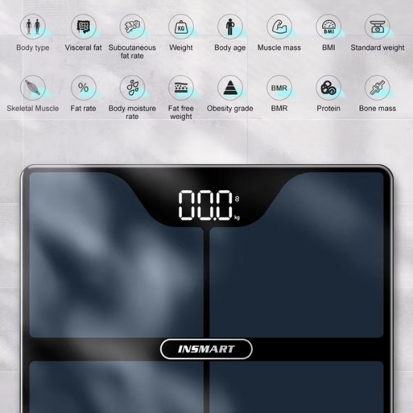 Lisslune | Premium Black Digital Bathroom Scale - Advanced Body Measurement & Weight Tracking