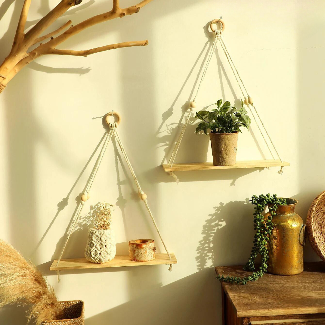 Lisslune | Wall shelf – Wood – Hanging shelves – Boho home decoration – Room decoration