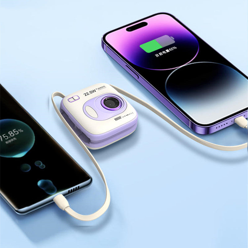 Lisslune | Dual Fast Charge Digital Display Slim 10000mAh Portable Power Bank With Built-in Cables