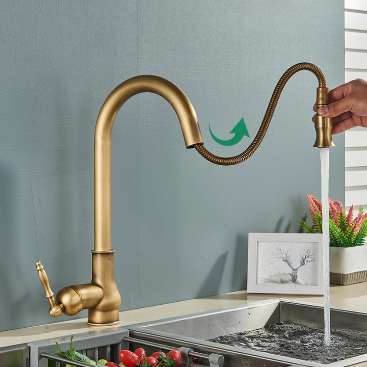 Lisslune | VintageTap Antique Brass Kitchen Tap – Retro Style Mixer Faucet with Swivel Spout