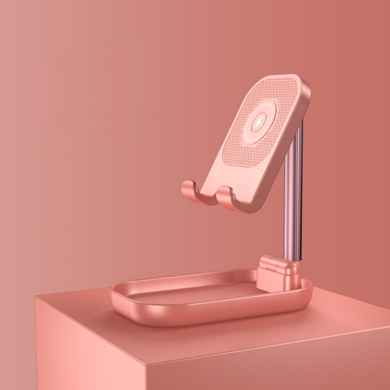 Lisslune | Foldable and Adjustable Phone Holder with 10W Wireless Fast Charge, Up to 25.8cm, Lamp, Non-slip Panel, Mini Shelf, Suitable for Phones and Tablets
