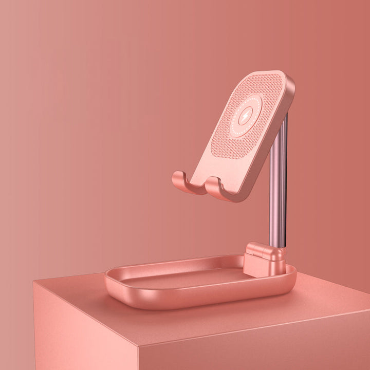 Lisslune | Foldable and Adjustable Phone Holder with 10W Wireless Fast Charge, Up to 25.8cm, Lamp, Non-slip Panel, Mini Shelf, Suitable for Phones and Tablets