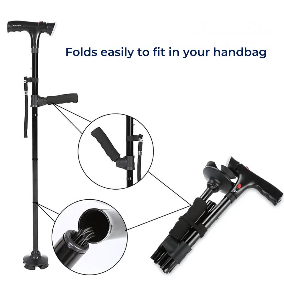 Lisslune | Folding Cane | Lightweight, Telescopic & Collapsible Walking Stick for Seniors and Travellers