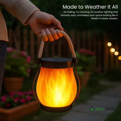 Lisslune | Solar-Powered Outdoor Lantern | Realistic Flame Effect, All-Weather Proof & Ideal for Cozy Evenings on the Patio or Balcony