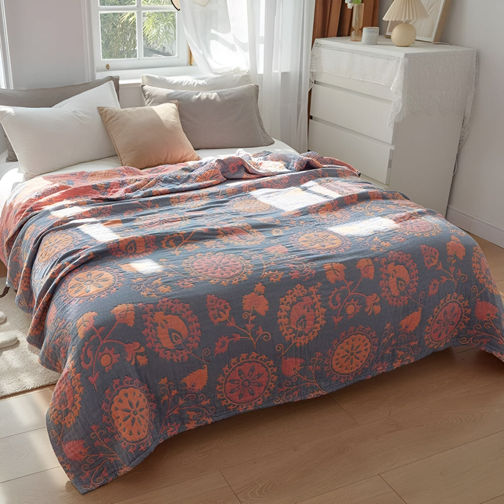 Lisslune | Rustic Floral Cotton Reversible Blanket