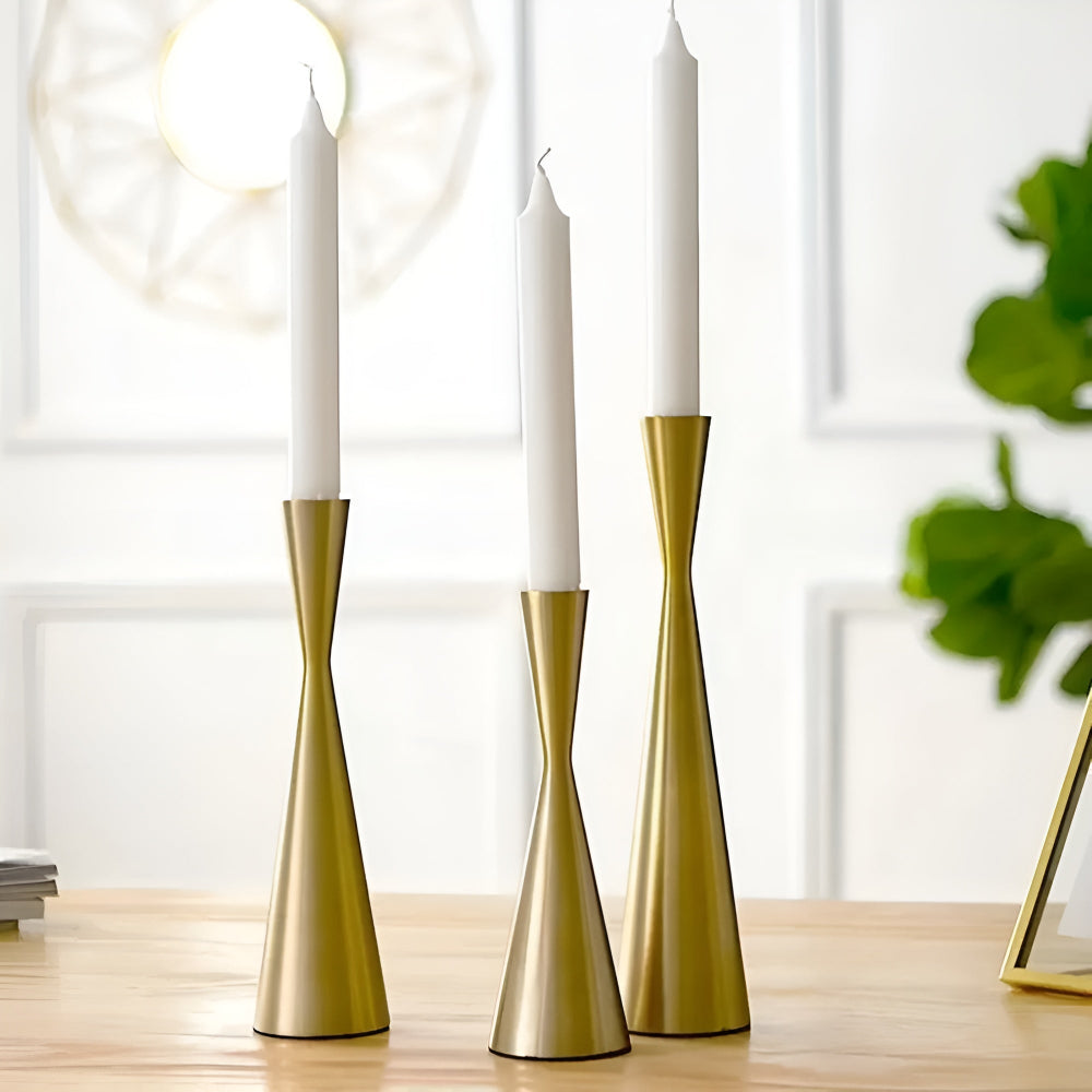 Lisslune | Sleek Nordic Brass Waist Candlestick| 3pcs Set