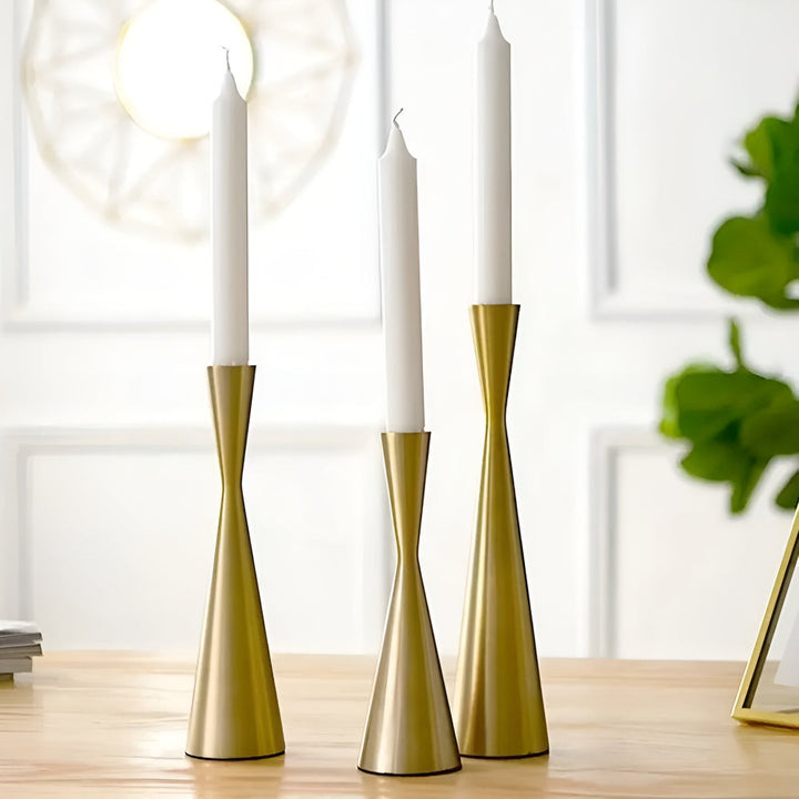 Lisslune | Sleek Nordic Brass Waist Candlestick| 3pcs Set