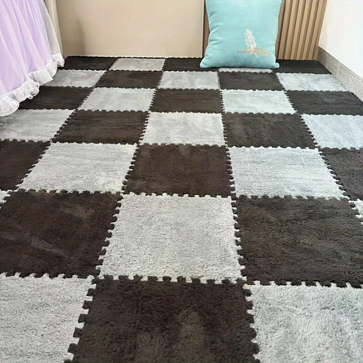 Rynx | 40-piece Thickened Modern Plush Carpet] 40-piece Modern Plush Patchwork Thickened Carpet for Bedroom, Living Room, Wardrobe, Renovation of Rental Apartments, Suitable for All Seasons