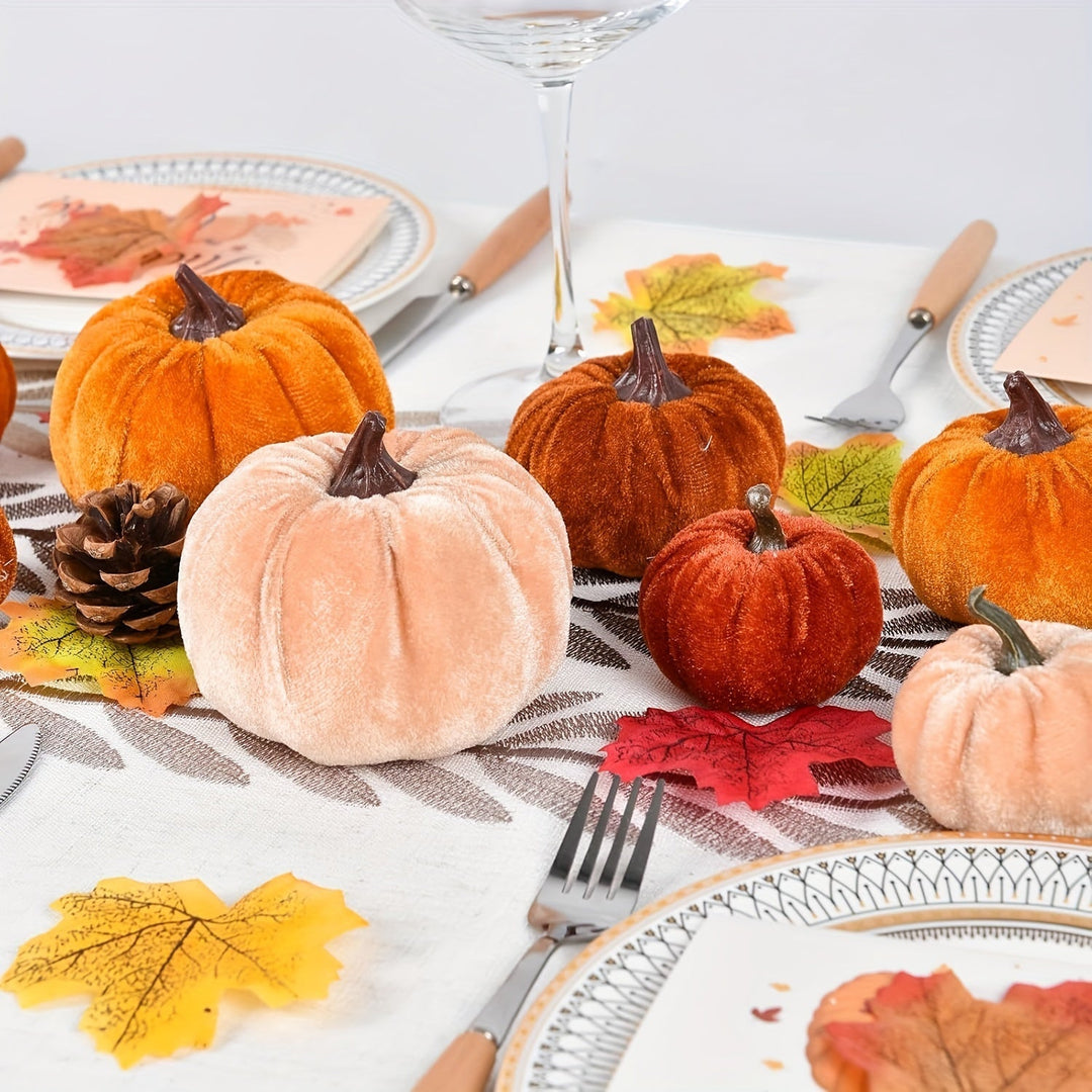 Lisslune | Autumn Decoration Pumpkin Set – 12 Pieces Artificial Pumpkins with Velvet Finish