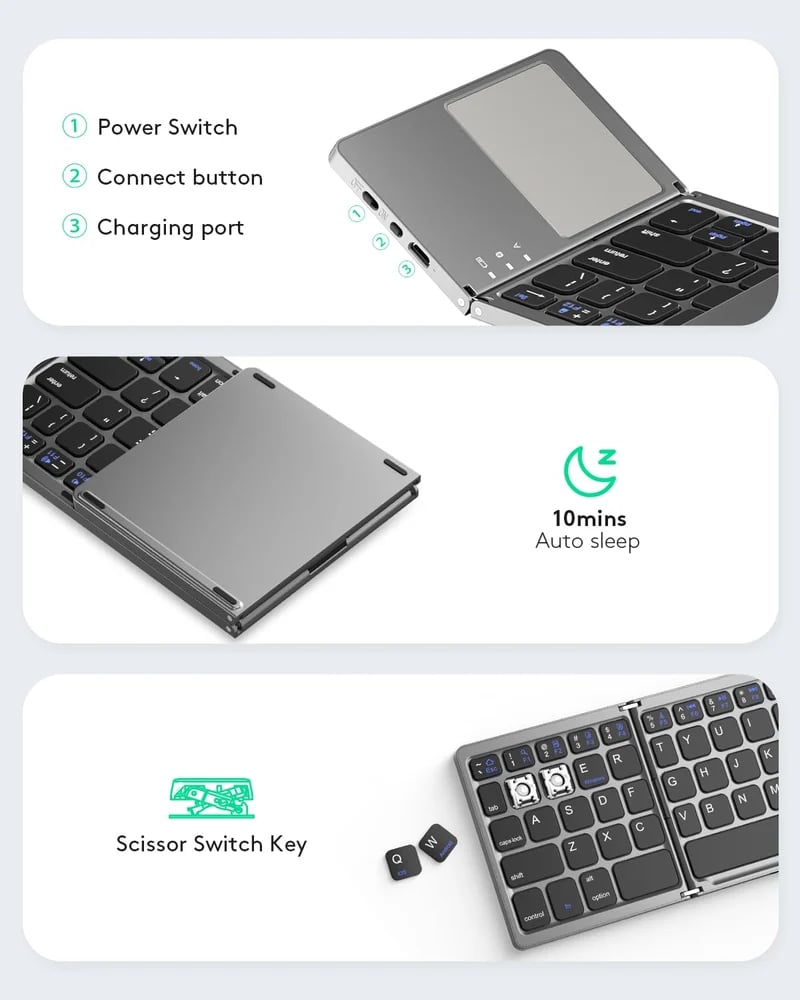 Lisslune | Foldable Bluetooth Keyboard with Touchpad