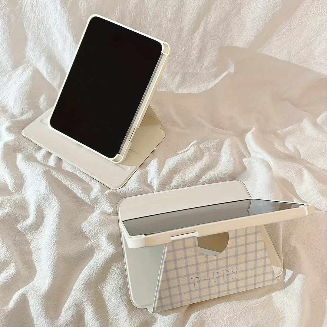 Lisslune | 1pc Cartoon Puppy Weißes Plaid Tablet Hülle für iPad Air11 2025/10.9/Air4/5/6/10.2/Pro 11/A16*10. Generation/9.7/10.5 Kann Schlafen/Wachen