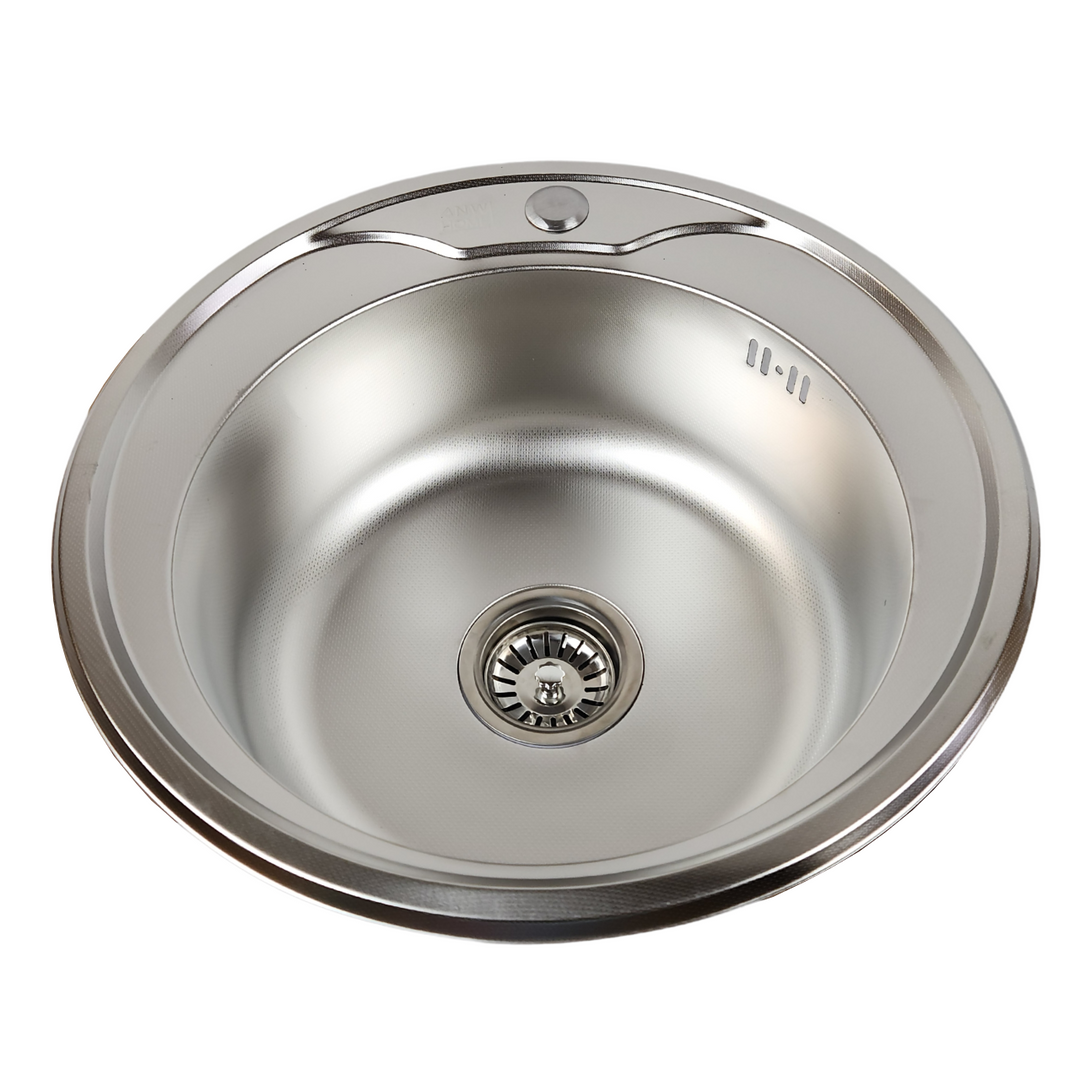 Lisslune | Single Bowl Kitchen Sink Round Micro Len 49 x 16 + Siphon