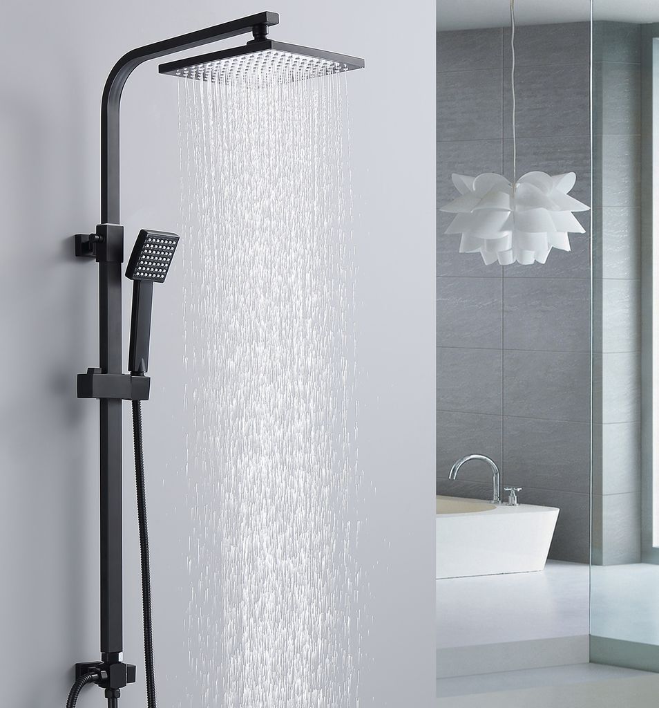 Lisslune | Shower system Black Rain shower Shower set without faucet with overhead shower Hand shower Shower column Shower system with diverter angular Shower column for bathroom, black