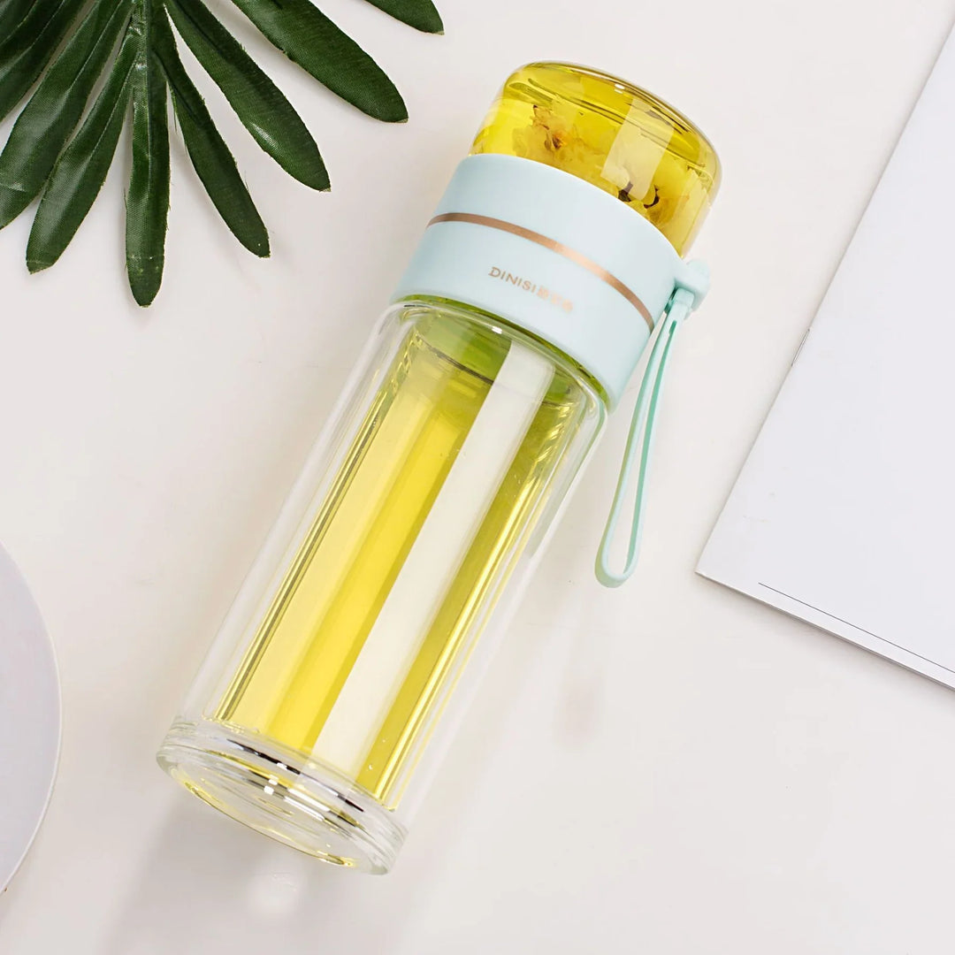 Lisslune | Double-walled glass bottle with tea strainer and infuser