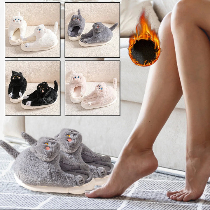 Lisslune | Funny Cat Plush Slippers for Women Bedroom Fuzzy Slippers to Slip On Slippers for Women Indoor Loaf Bread Slippers for Women