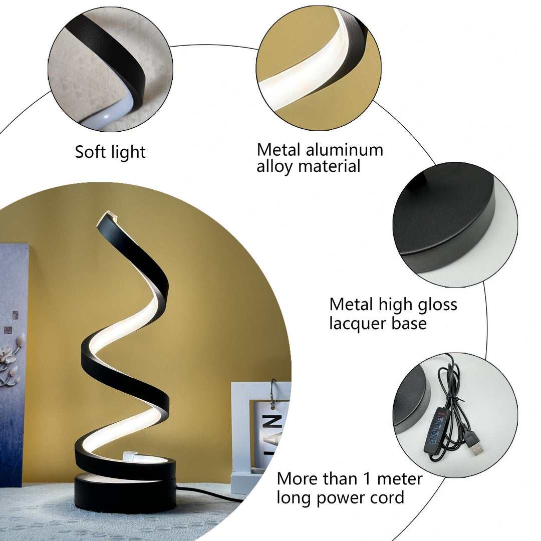 Lisslune | Modern Spiral Table Lamp – Creative LED Desk Lamp with Gentle Warm Light, Perfect for Bedroom, Living Room, and Study Decor