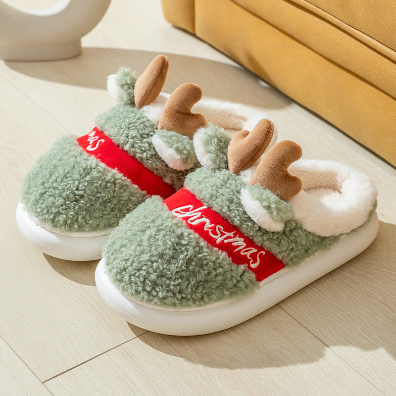 Lisslune | Cozy Elk Design Christmas Slip-On Slippers for Winter Home Comfort