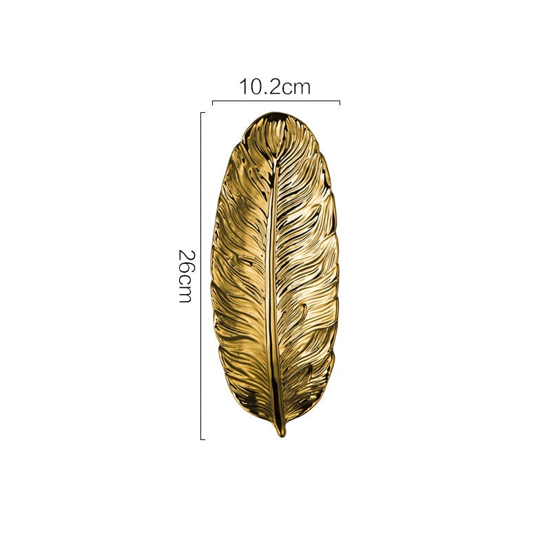 Lisslune | Nordic Light Luxury Style on Golden Feather Plate Retro Jewelry Plate Storage Plate Snack Plate Home Decor
