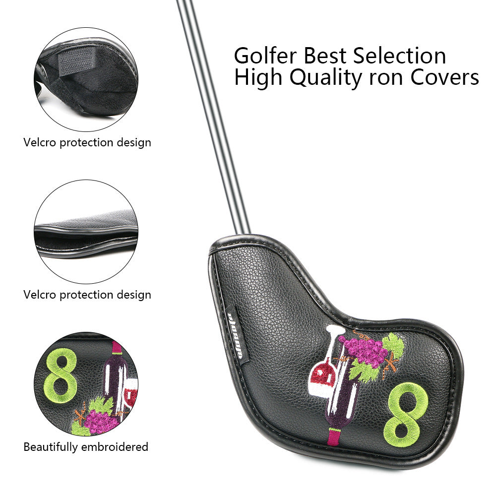 Lisslune | Golf Iron Cover Sleeve Ball Arm Cap Wine Glass Pattern High-end Pu Shaft Head Protective Cover