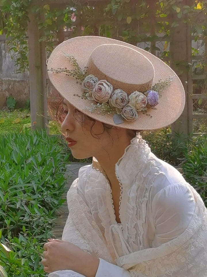 Lisslune | Handmade French Hat, Retro And Elegant Hollow Flower Forest Style Flat Hat