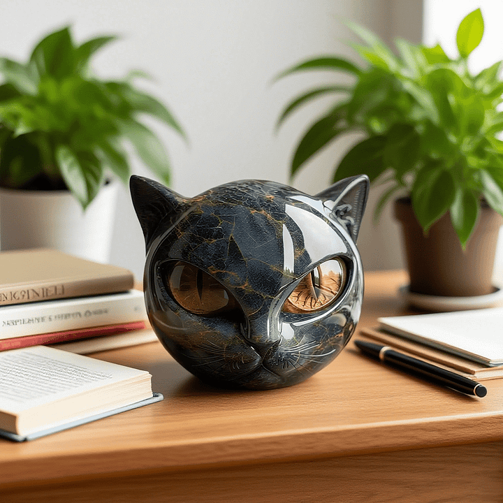 Lisslune | NoirCat Sculpture – Black Cat Head with Hypnotic Eyes