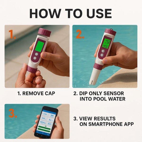 Lisslune | Digital Pool Tester – Measuring device for pH and chlorine for easy pH measurement in pool water
