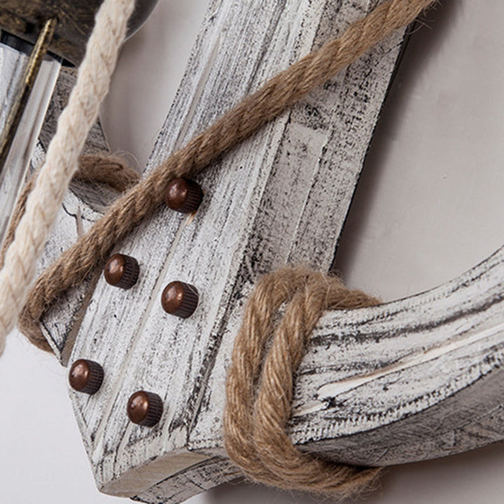 Lisslune | Rustic Wood Anchor Wall Lamp with Lantern
