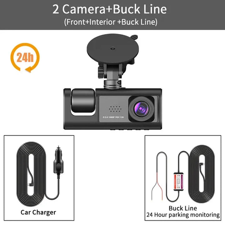 Lisslune | DriveGuard 1080P TriCam | Car Dashcam | Three Cameras | 24U Parking Monitoring