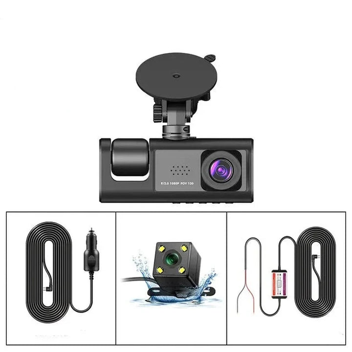 Lisslune | DriveGuard 1080P TriCam | Car Dashcam | Three Cameras | 24U Parking Monitoring